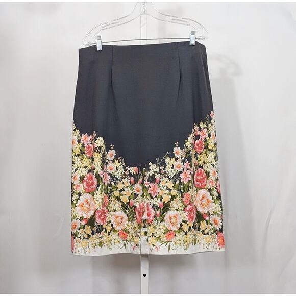 J.Jill Skirt Gray Floral Print Pencil Pull On Misses Size L - Picture 4 of 7